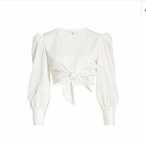 Wayf Cream Tie-Front Puff Sleeve Blouse